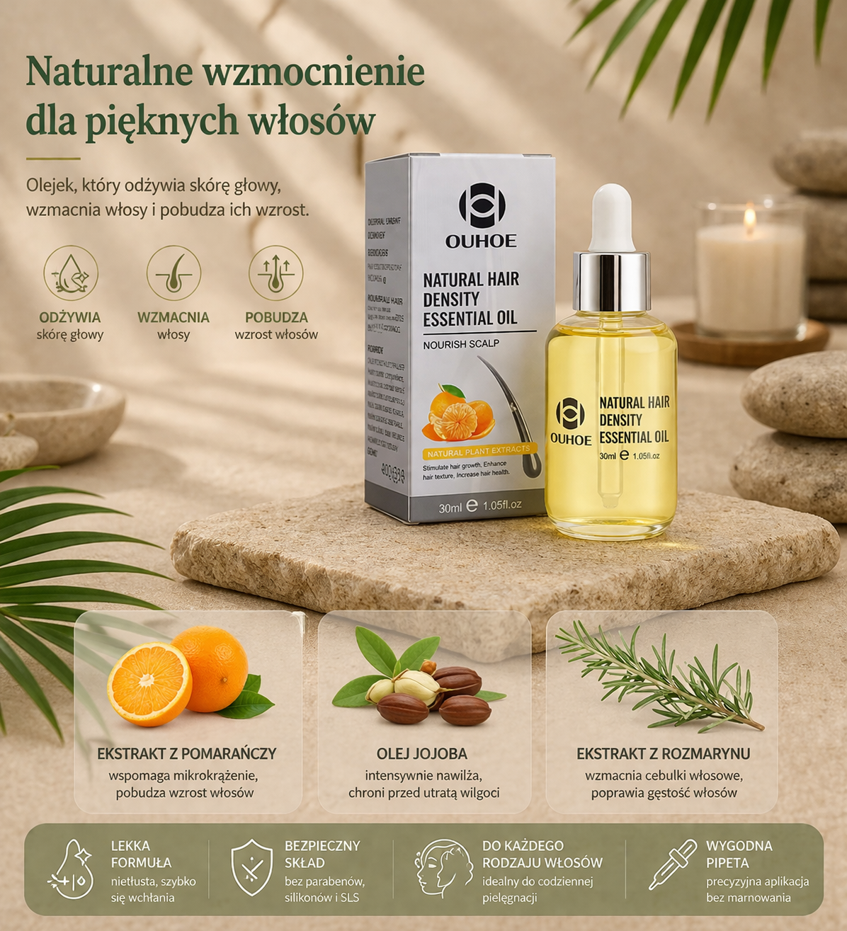 Masażer Grzebień do Skóry Głowy LED + Olejek 30ml
