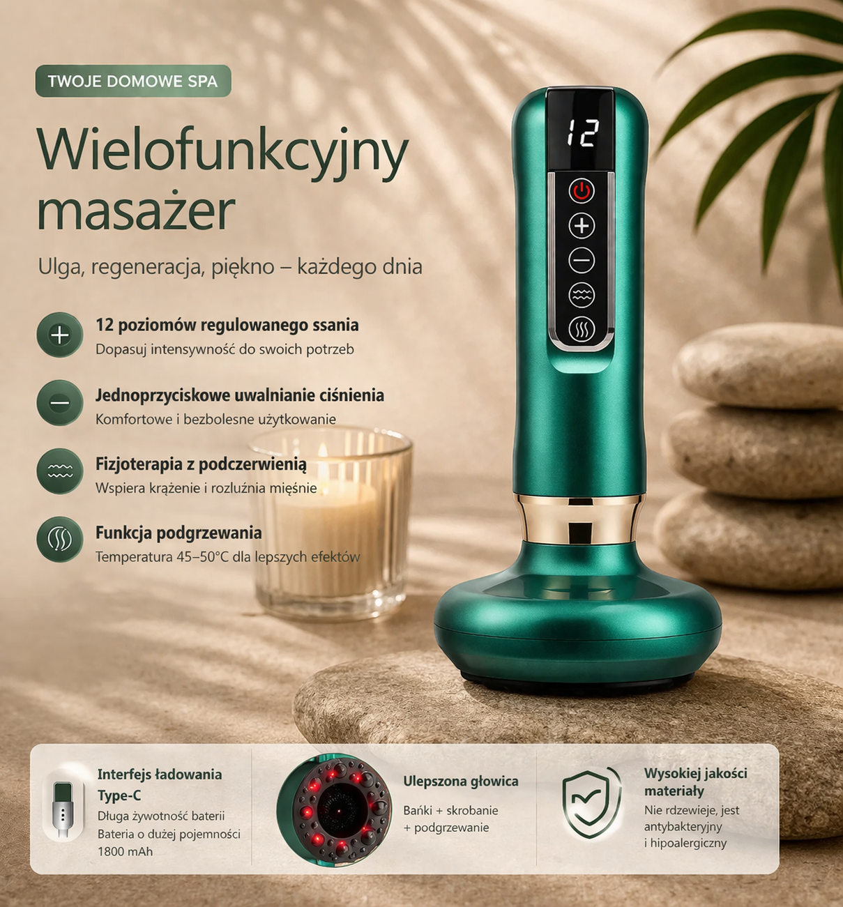 Inteligentny Masażer Antycellulitowy z Wakuum i Podgrzewaniem – Modelujący Body Massager 3w1