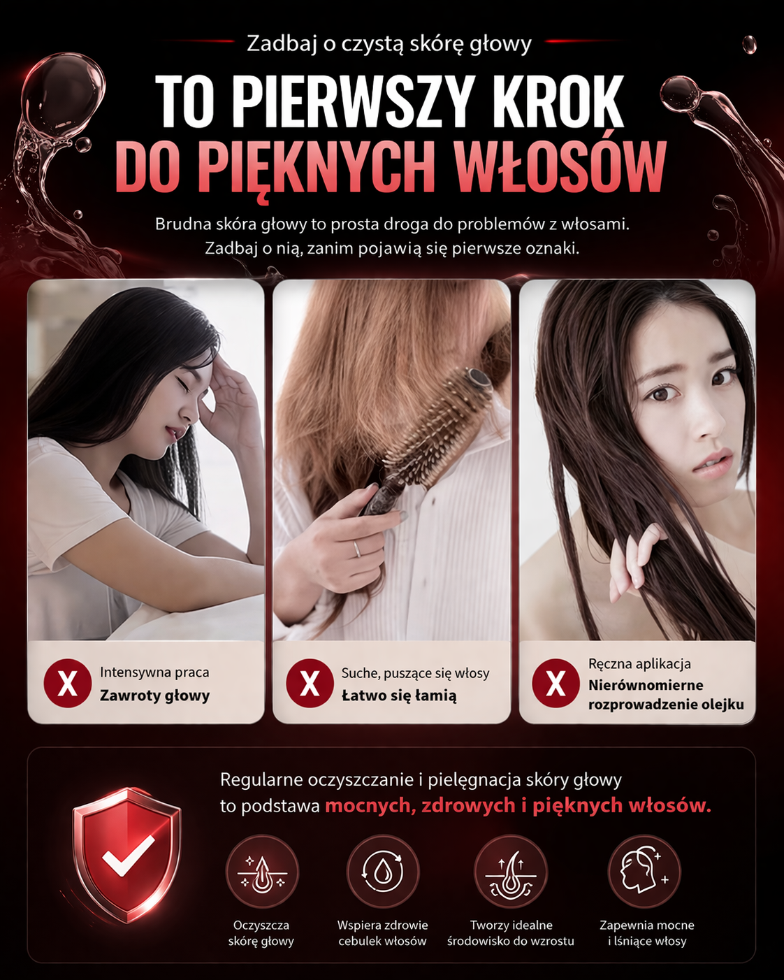 Masażer Grzebień do Skóry Głowy LED + Olejek 30ml