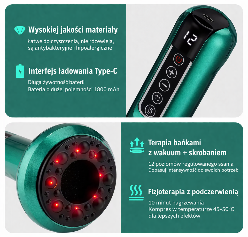 Inteligentny Masażer Antycellulitowy z Wakuum i Podgrzewaniem
