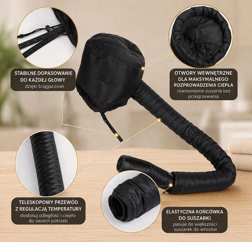 Czapka do Suszenia Włosów | Dyfuzor do Suszarki | Głębokie Odżywianie i Stylizacja