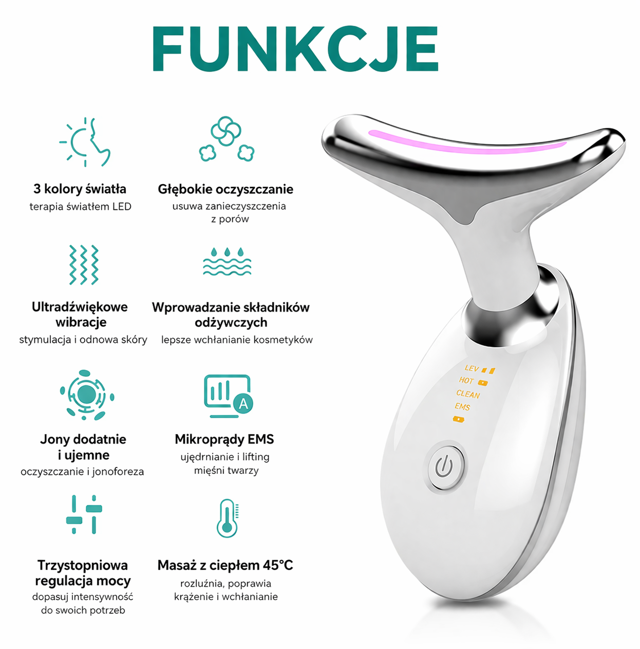 EMS Masażer do Twarzy i Szyi – Lifting, Redukcja Zmarszczek i Podwójnego Podbródka 6w1