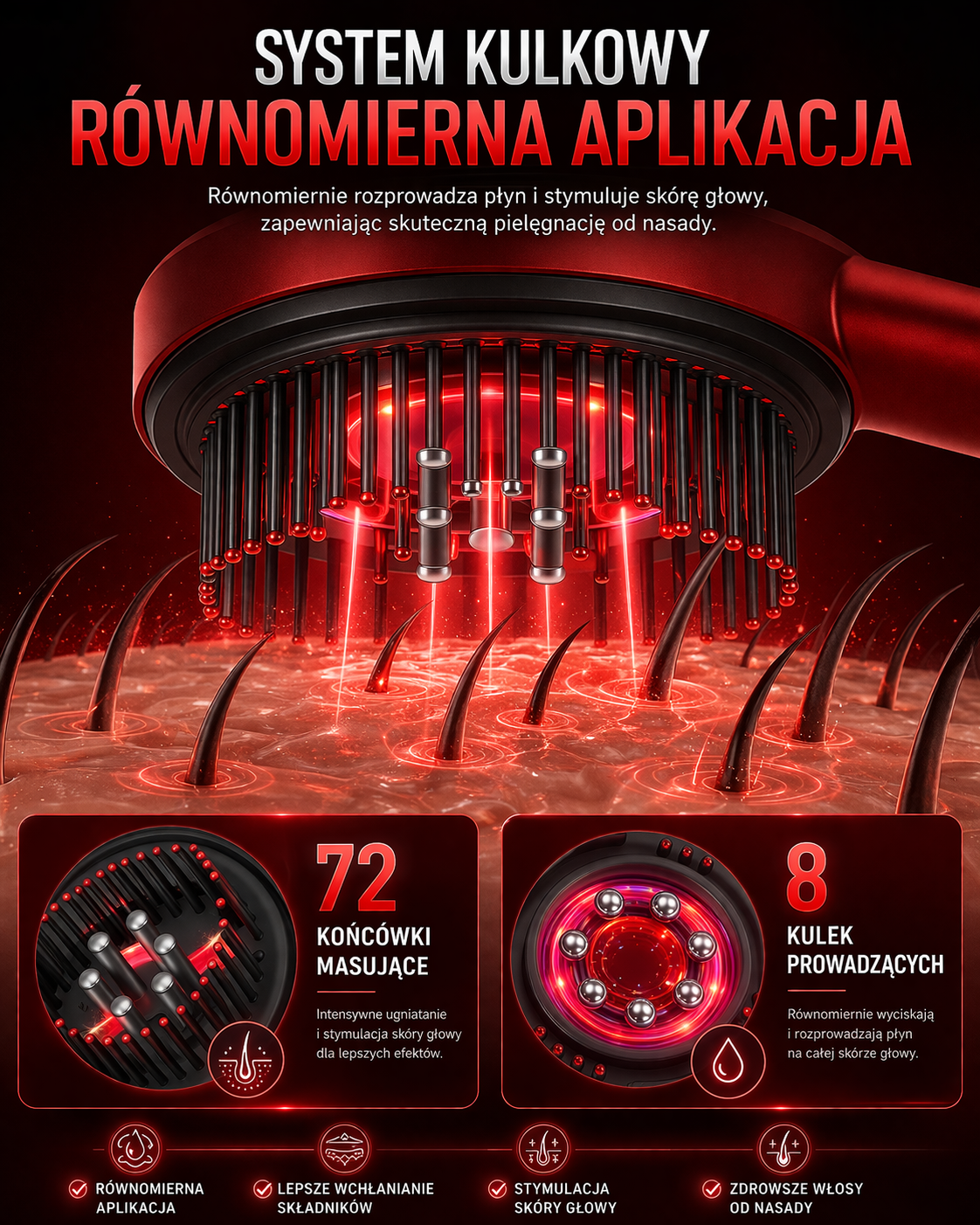 Masażer Grzebień do Skóry Głowy LED + Olejek 30ml