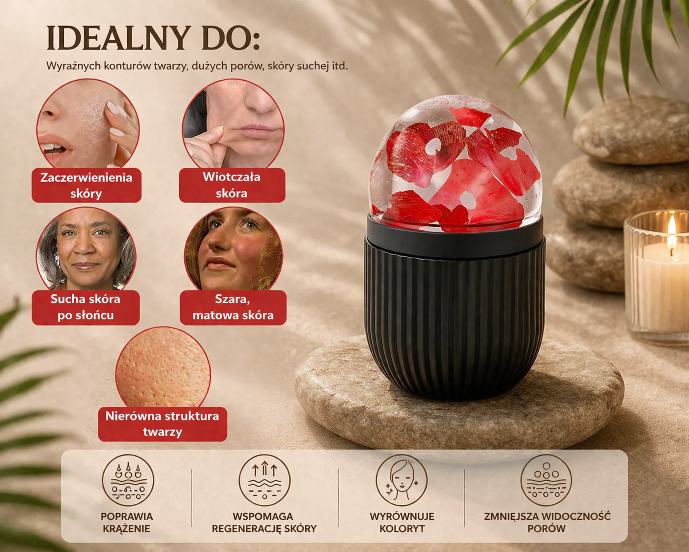 Ice Roller do Twarzy | Redukcja Obrzęków i Zmarszczek | Efekt Liftingu 40+