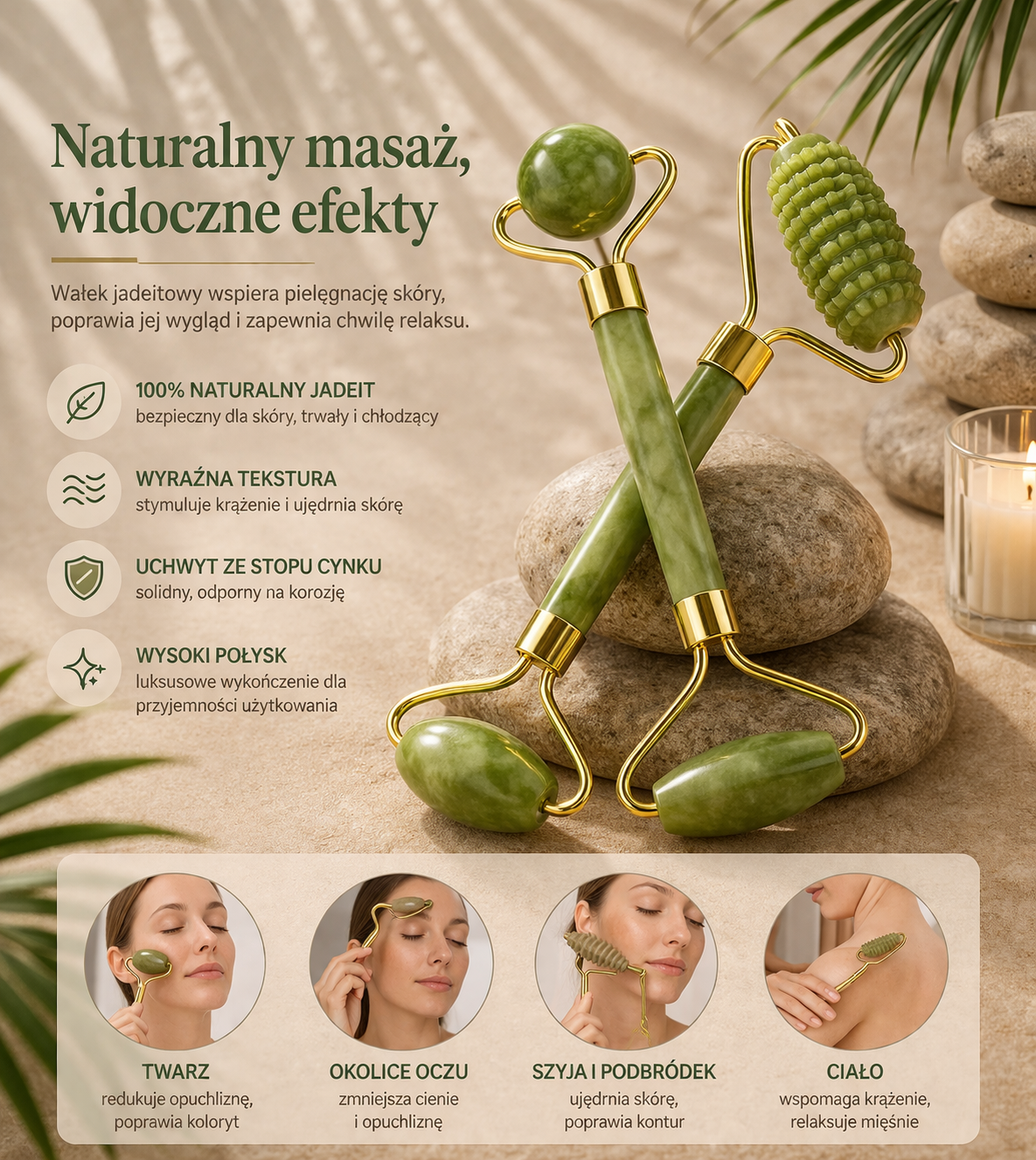 Roller jadeitowy do twarzy 2szt – masaż