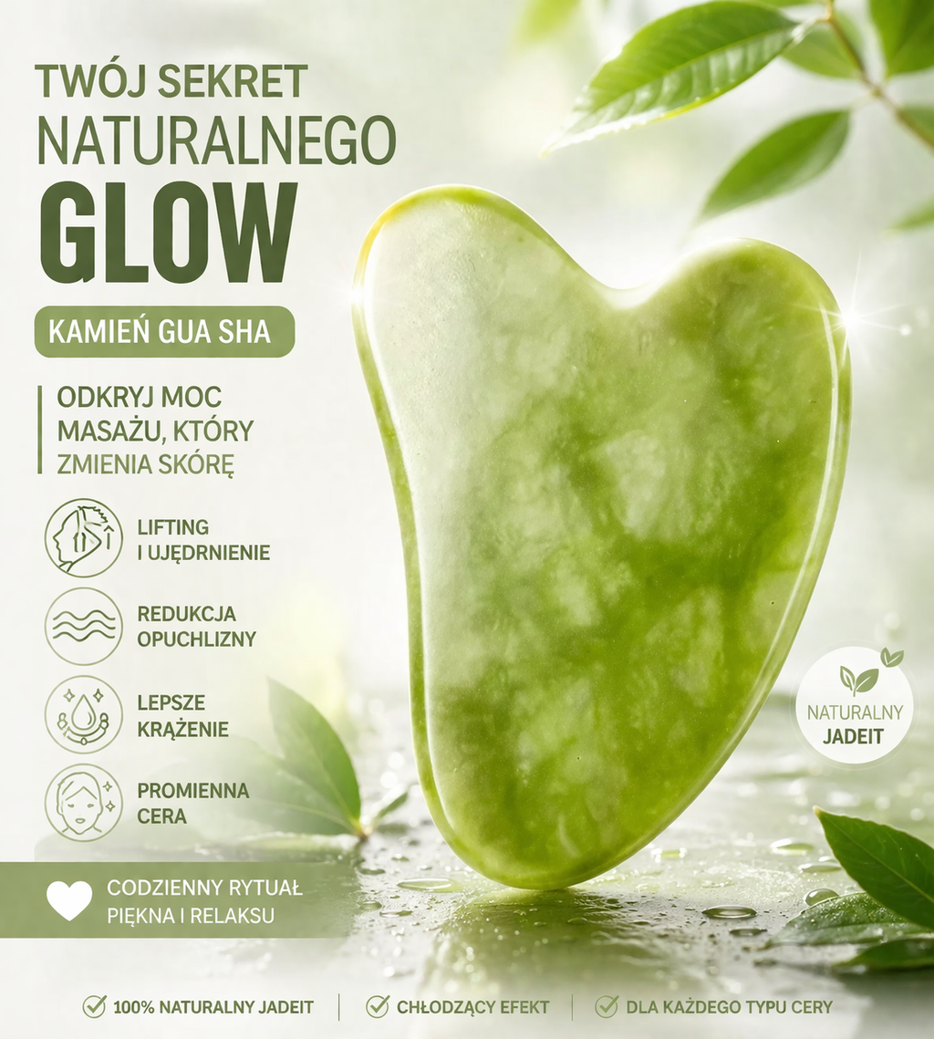 Jadeitowy kamień do masażu twarzy – Gua Sha, lifting,