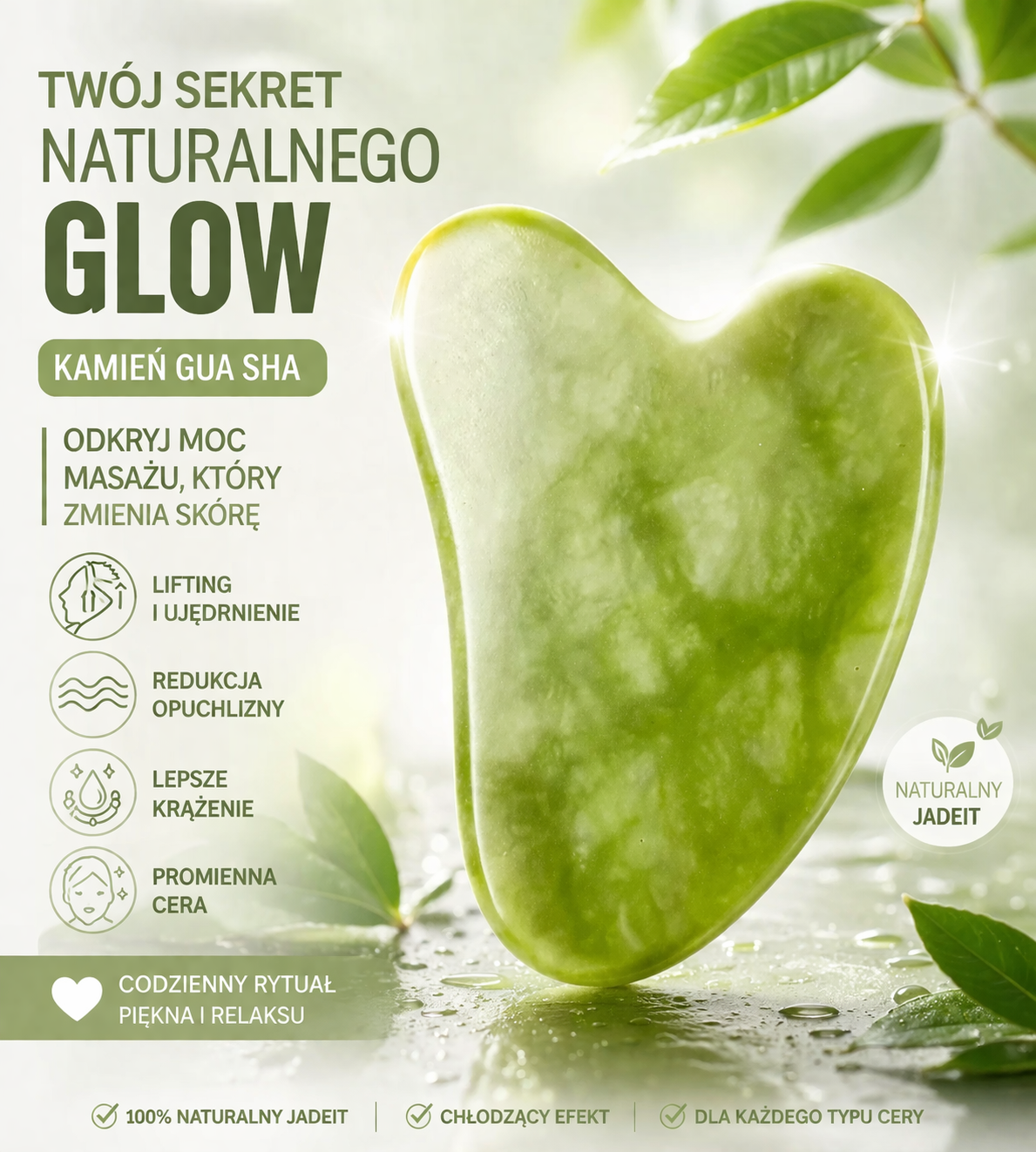 Jadeitowy kamień do masażu twarzy – Gua Sha, lifting, redukcja opuchlizny