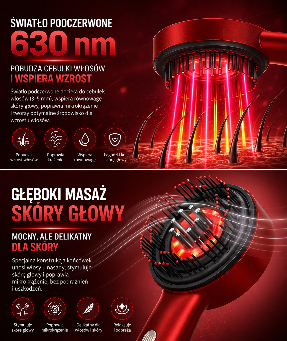 Masażer Grzebień do Skóry Głowy LED + Olejek 30ml