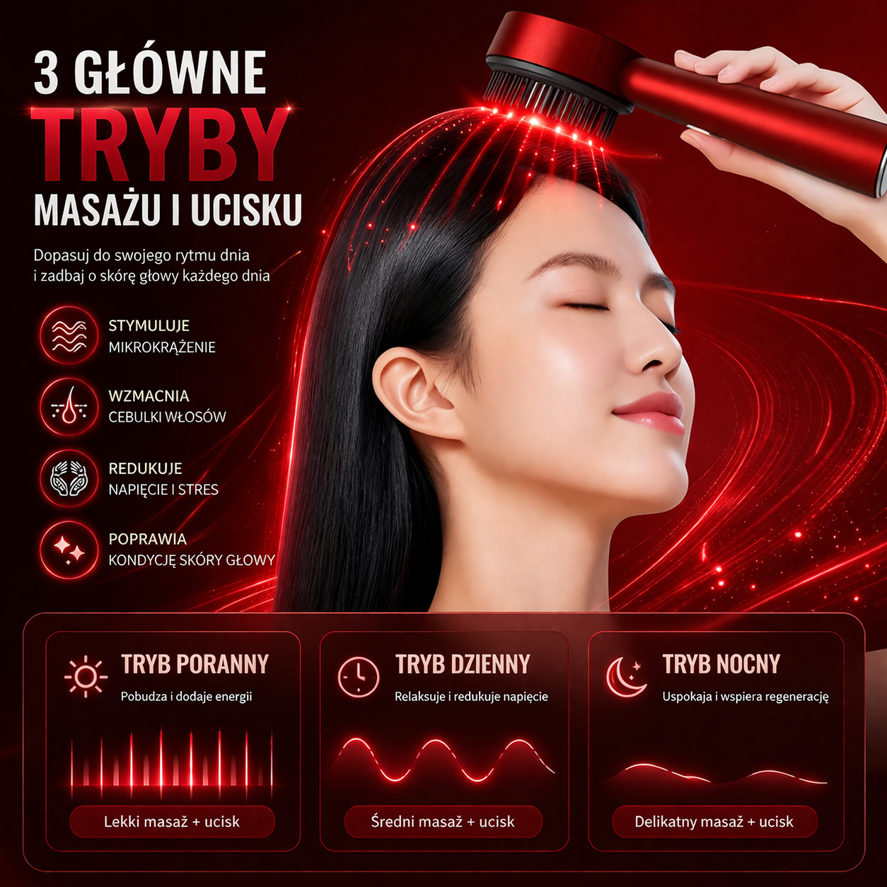 Masażer Grzebień do Skóry Głowy LED + Olejek 30ml