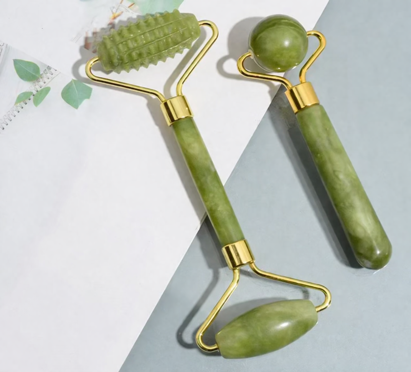 Roller jadeitowy do twarzy 2szt – masaż